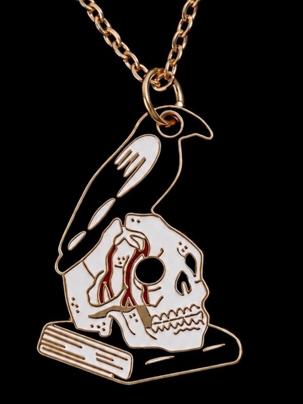 Edgar Allan Poe Raven Skull Gothic Novel Poem Supernatural Scary Horror Necklace